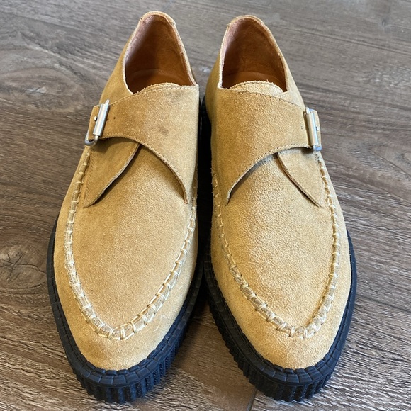 Re/Done 70s Creeper Shoes Tan Low Platform w Monk Strap Buckle in Cuoio Suede 39 - Picture 3 of 8